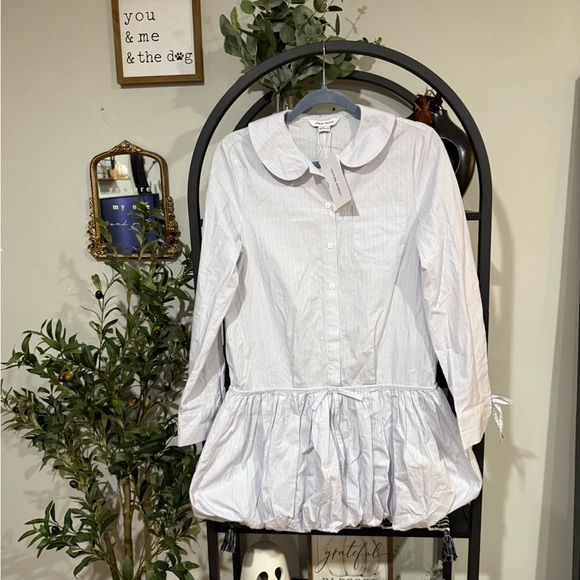 Urban Revivo Striped Mini Dress - White and blue size 6 - Picture 1 of 11